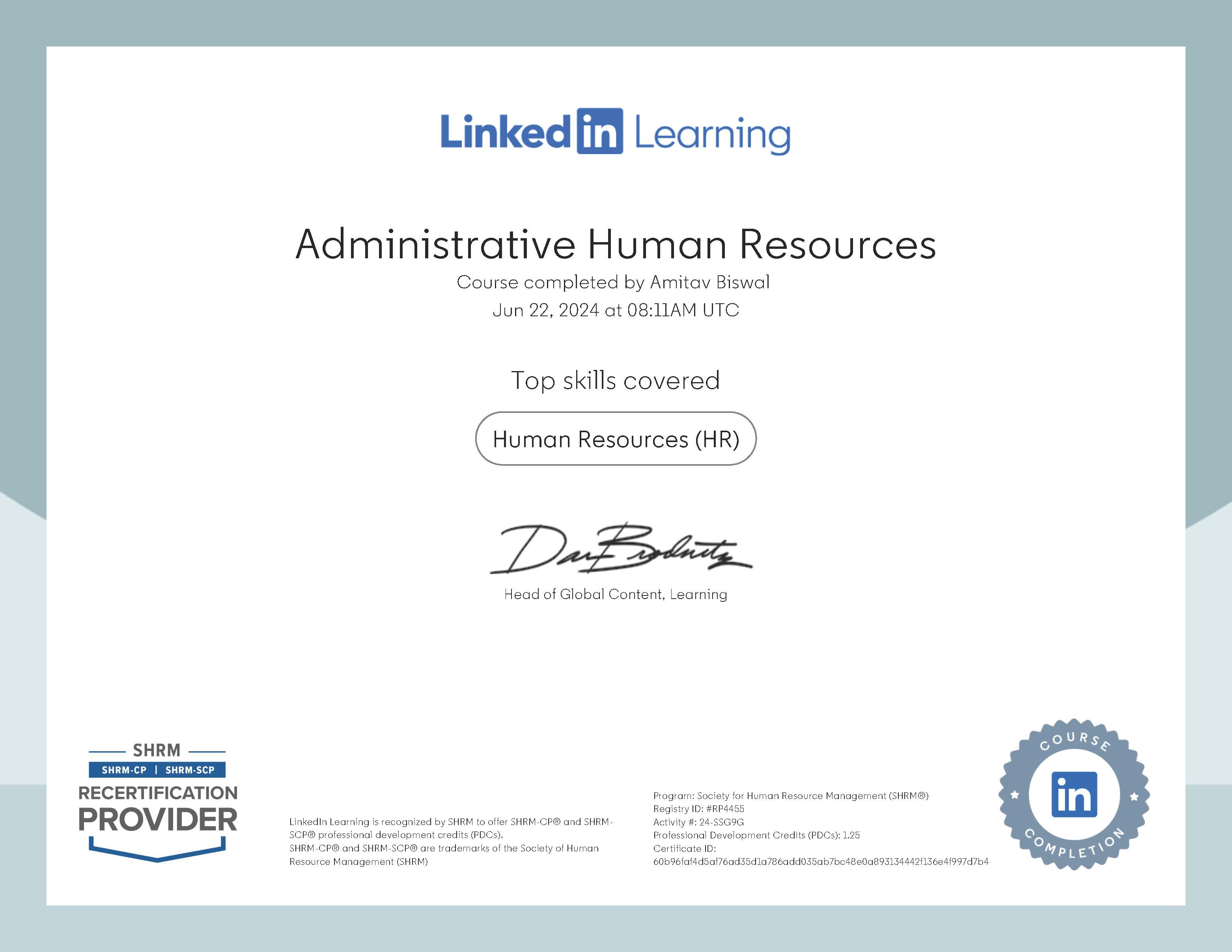 Administrative Human Resources by Linkedin Learning - (SHRM) Approved