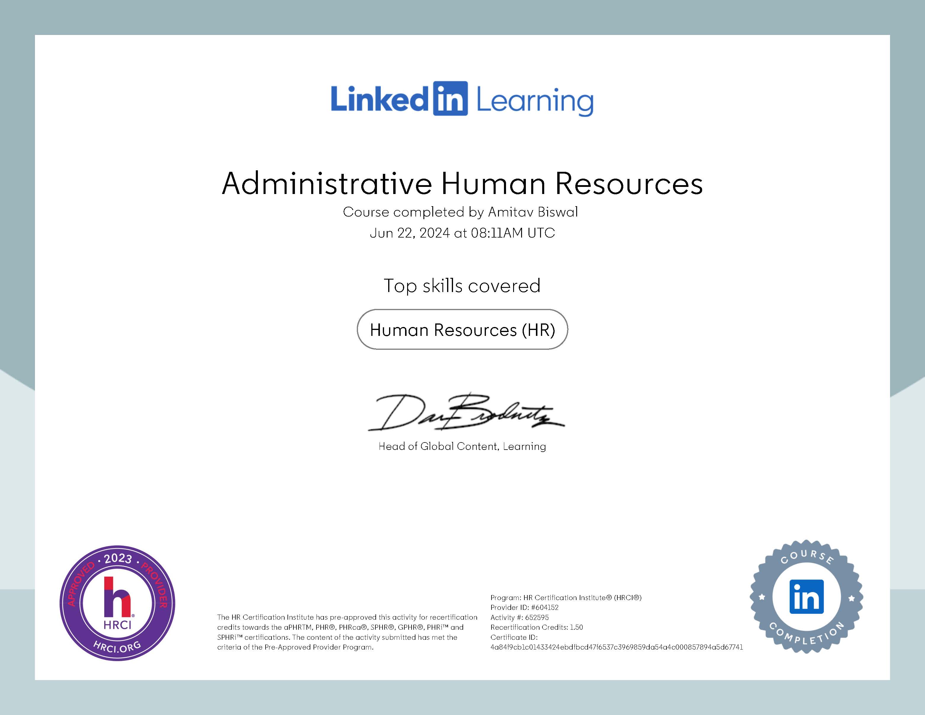 Administrative Human Resources by Linkedin Learning - (HRCI) Approved