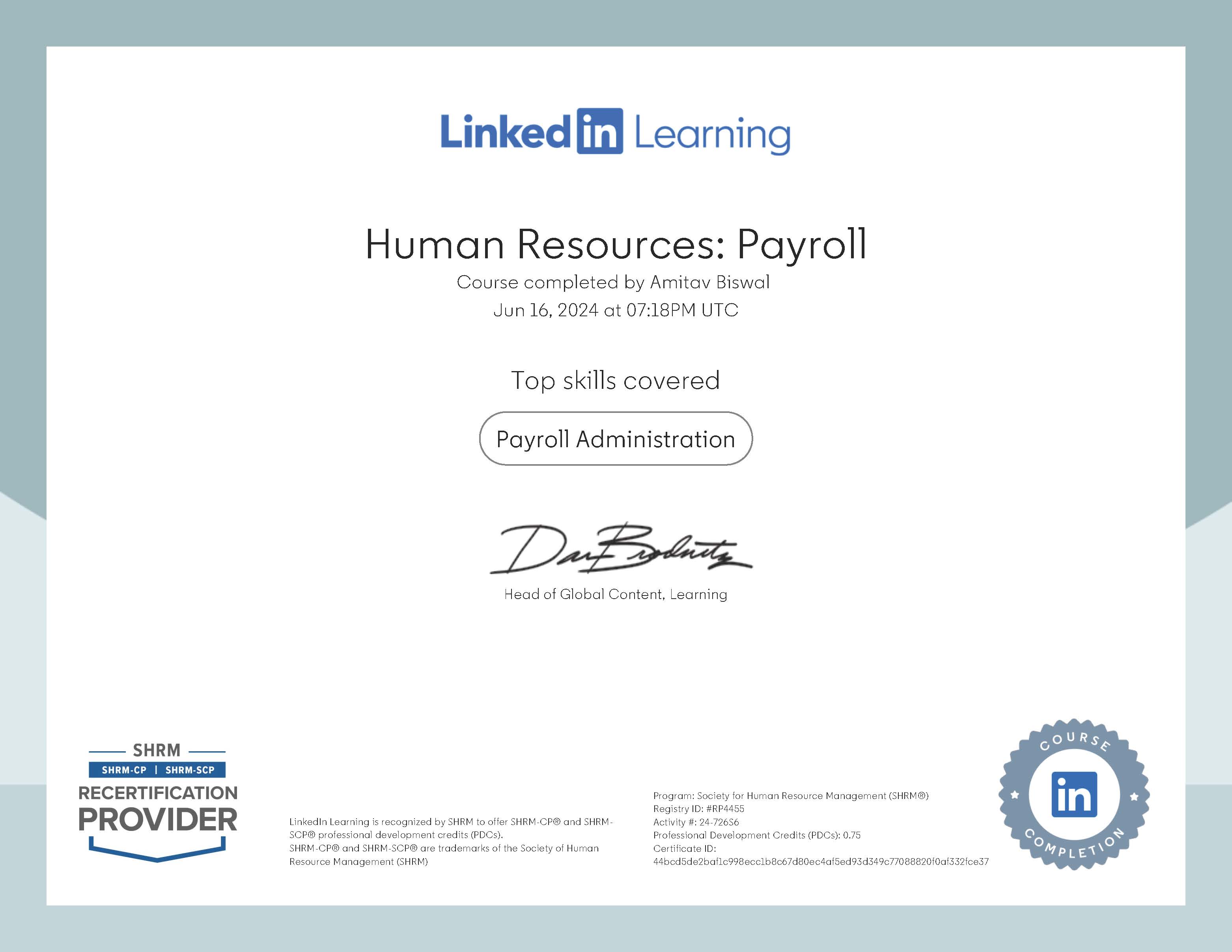 Human Resources: Payroll by Linkedin Learning - (SHRM) Approved